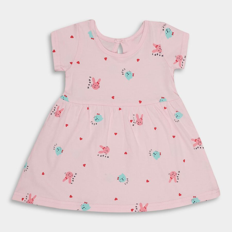Infant Girls' 100% Cotton Frock, हल्का गुलाबी, large image number null