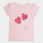 Girls' Light Pink Cotton Round Neck Casual T-Shirt, Light Pink, small image number null