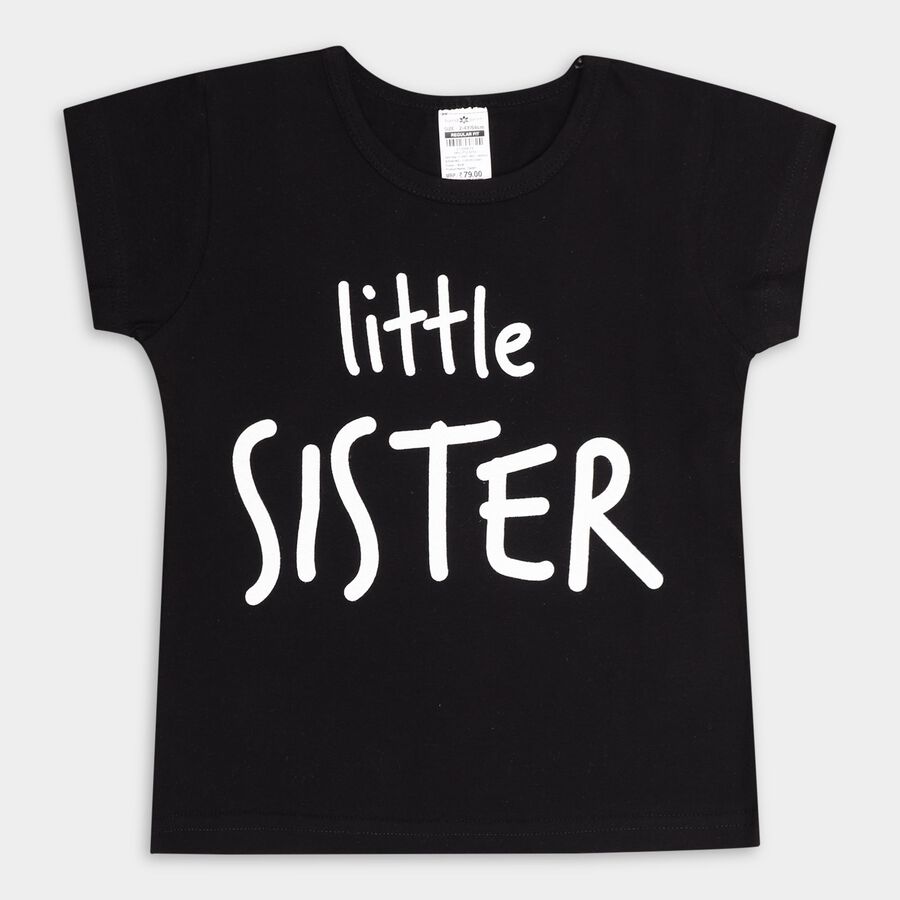 Girl's Cotton T-Shirt, काला, large image number null