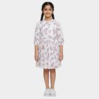 Girls' White Sleeveless A-Line Midi Dress, सफ़ेद, small