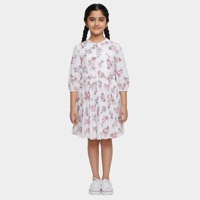 Girls' White Sleeveless A-Line Midi Dress