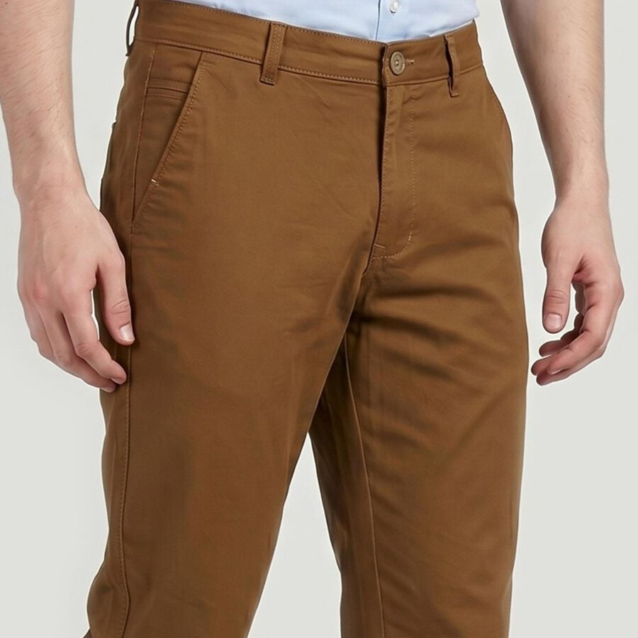 Men's Khaki Slim Fit Flat-Front Trousers, खाकी, large