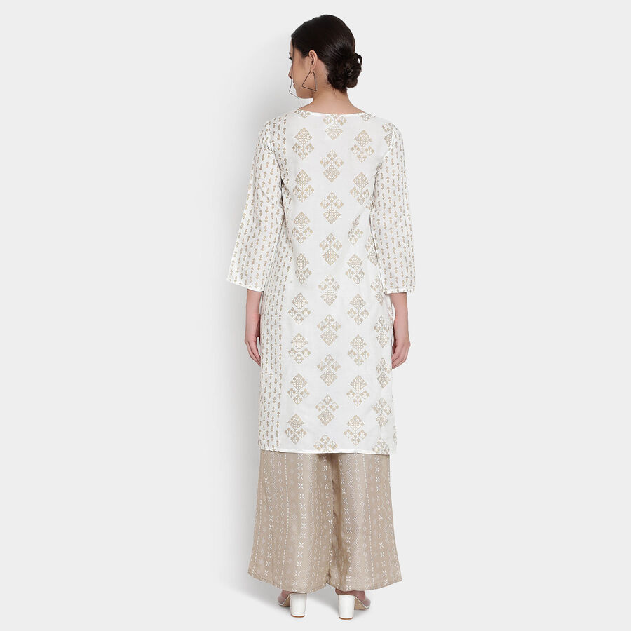 Printed 3/4Th Sleeves Kurta, Off White, large image number null