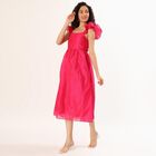 Women's Bright Pink Sleeveless Ruffle Midi Dress, Pink, small