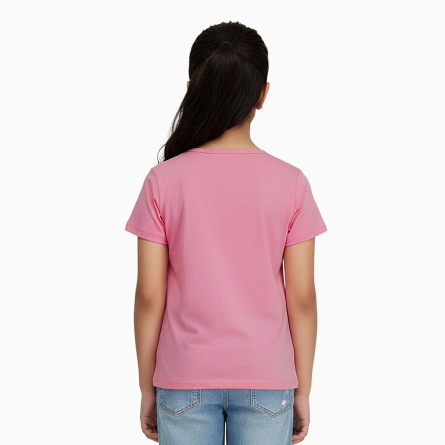 Girls Bright Pink Round Neck Casual T-Shirt, Pink, large image number null