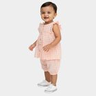 Infant Girl Peach Cotton Gingham Sleeveless Top and Bloomers Set, पीच, small image number null