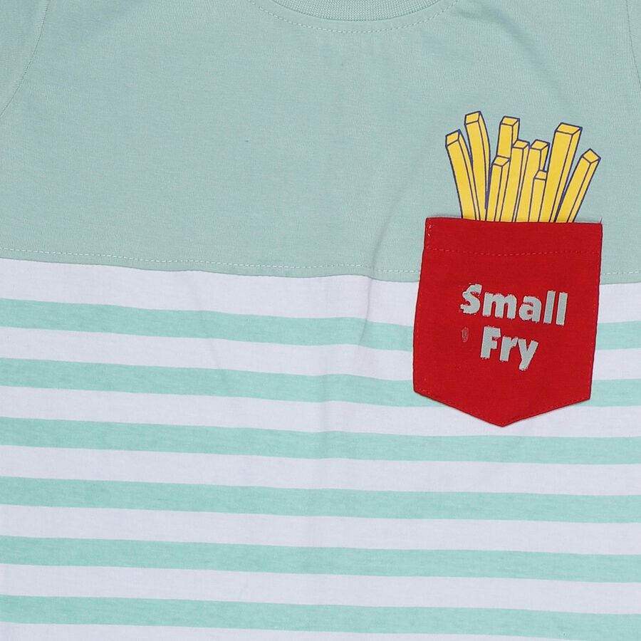 Boys' Light Green Cotton Round Neck Striped Baba Suit, Light Green, large