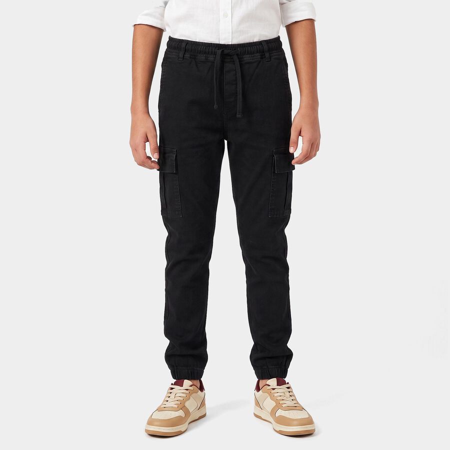 Boys Black Cargo Fit Utility Jeans, काला, large