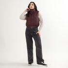 Women's Deep Maroon High Neck Sleeveless Puffer Jacket, Wine, small image number null