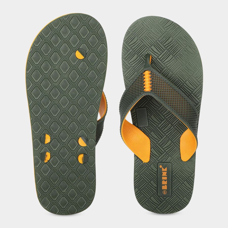 Men Olive Green Slip-On Flip-Flop Slippers, ओलिव, large