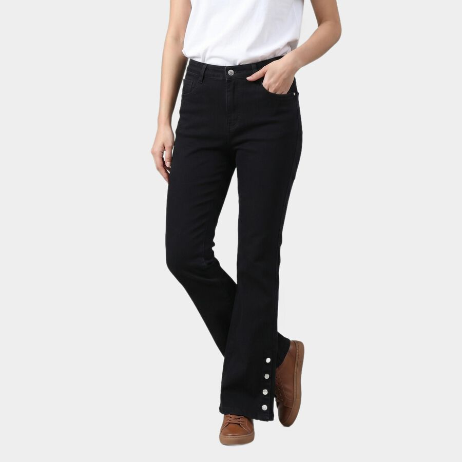 Women's Black Bootcut Fit Button Hem Jeans, Black, large