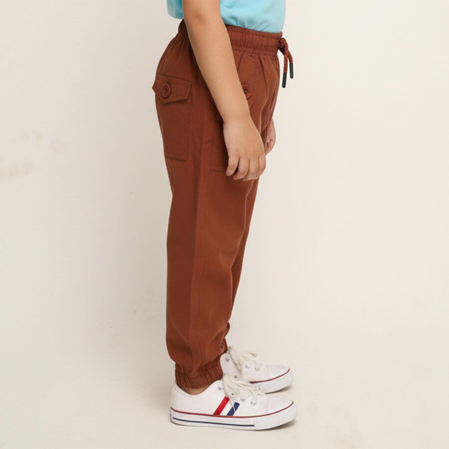 Boys Rust Brown Regular Fit Jogger Trousers, भूरा, large image number null