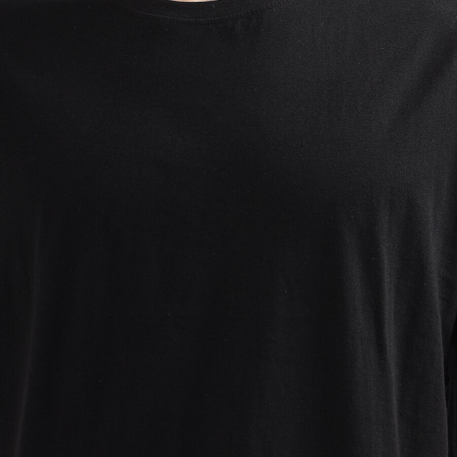 Men's Jet Black Cotton Round Neck Casual T-Shirt, Black, large image number null