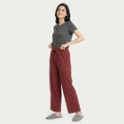 Women's Wine Straight Fit Ribbed Lounge Pyjama, Wine, small
