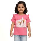 Girls Bright Pink Cotton Round Neck Casual T-Shirt, गुलाबी, small