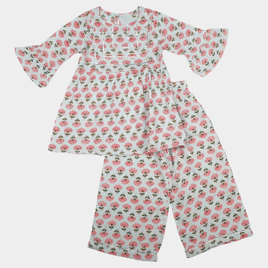 Girls Light Blue Round Neck Co-ord Set Upper and Bottom Set, Light Blue, large