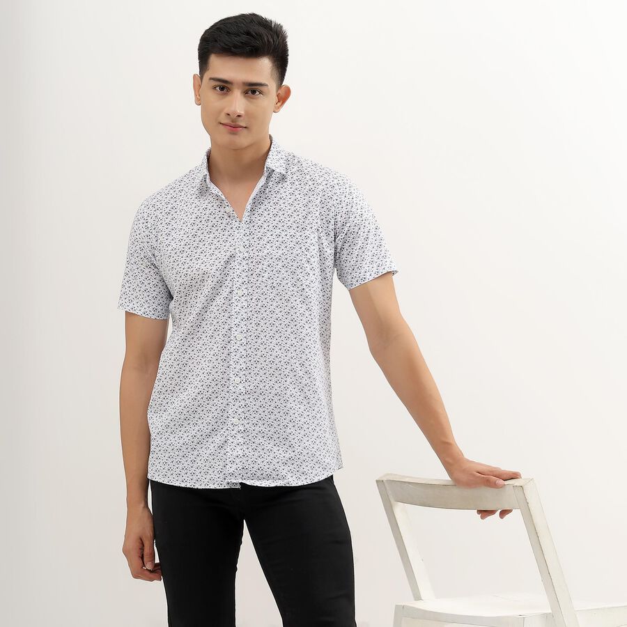 Men's Snow White Cotton Regular Collar Casual Shirt, White, large image number null