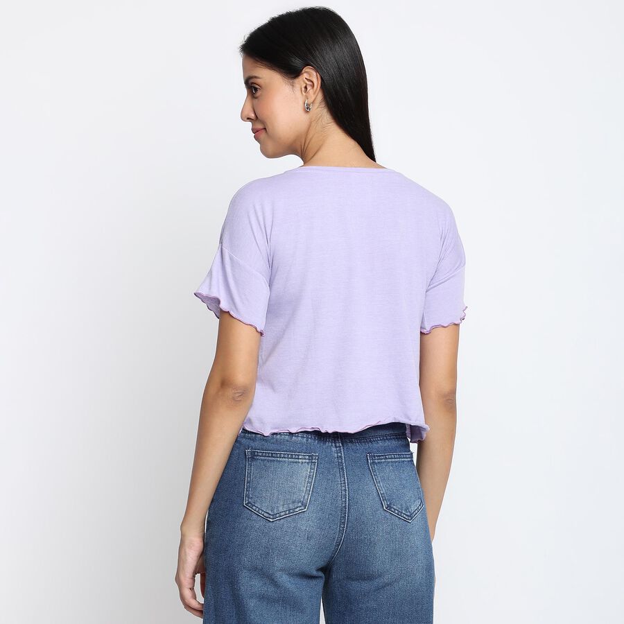 Soild Round Neck T-Shirt, Lilac, large image number null