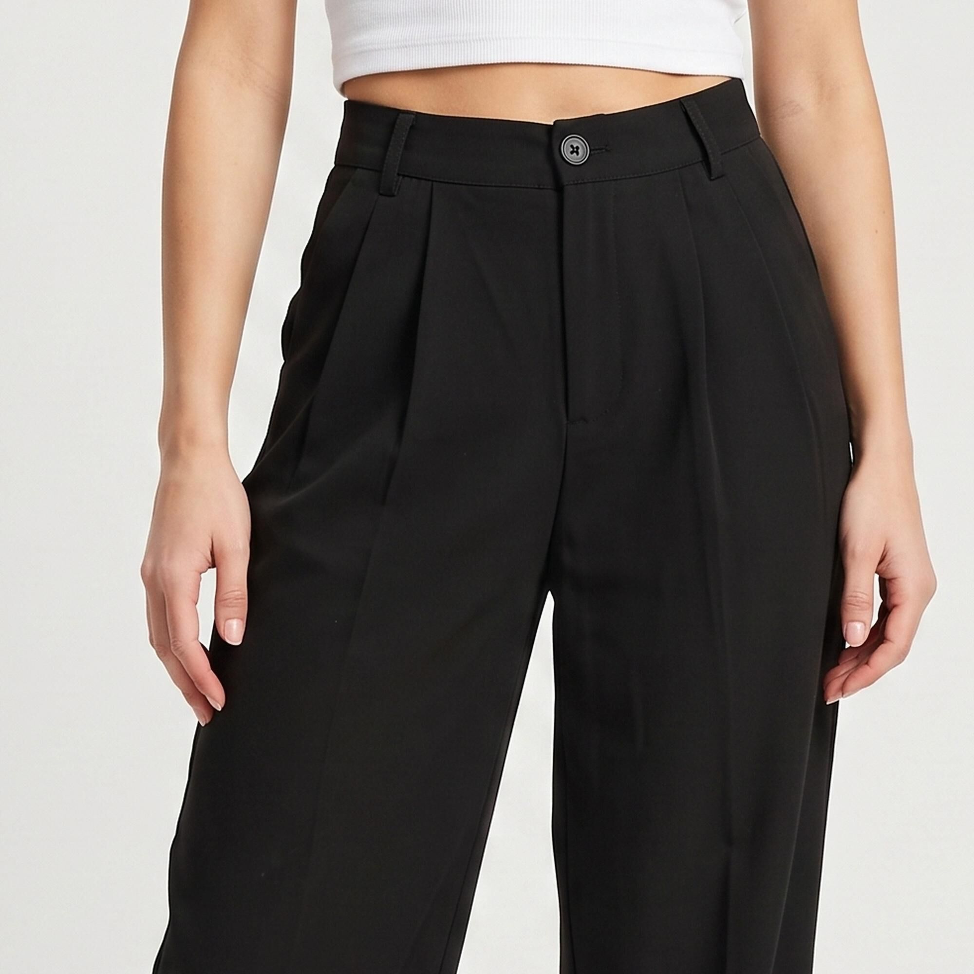 Lucky Charm Women's Black Wide Leg Pleated Trousers | Vishal Mega