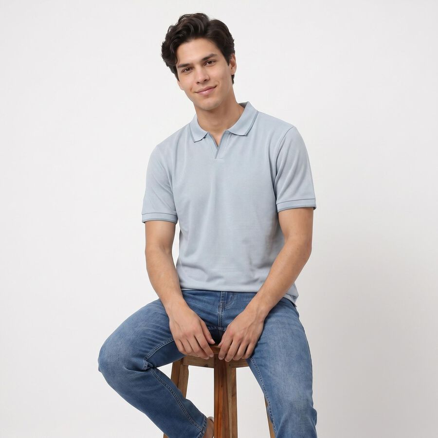 Men's Light Blue Polo Neck Polo T-Shirt, Light Blue, large