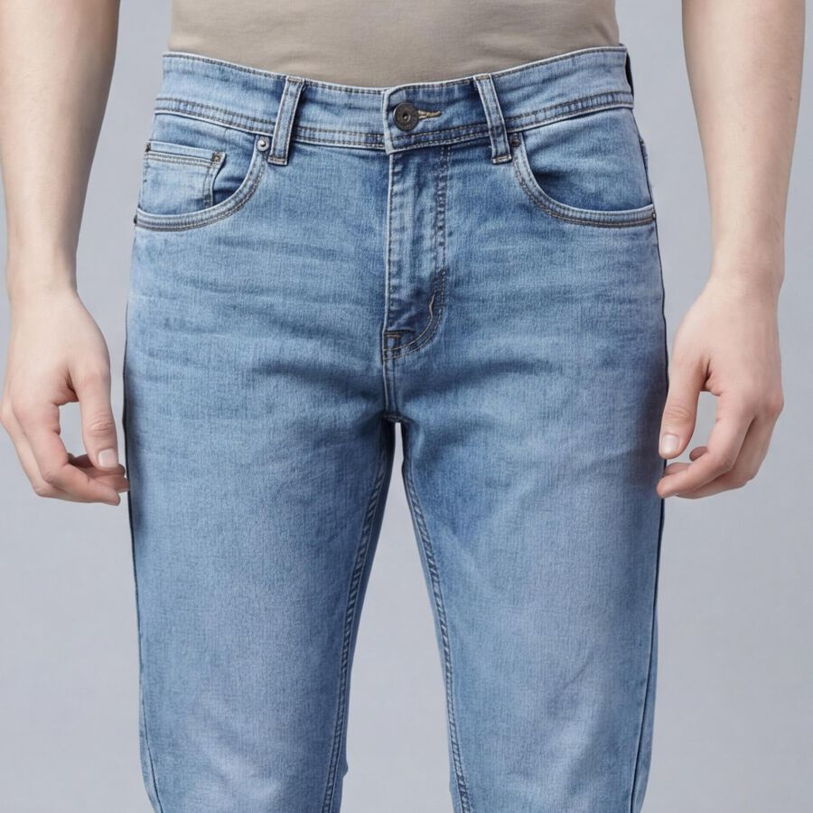 Men's Blue Slim Fit Stretchable Jeans, Mid Blue, large