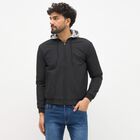 Men's Jet Black Hooded Casual Jacket, काला, small image number null
