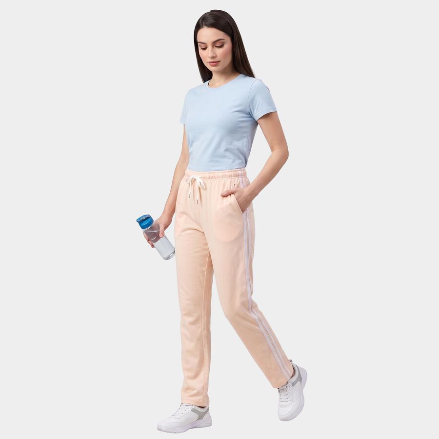 Women's Light Pink Straight Fit Side-Striped Track Pants, हल्का गुलाबी, large