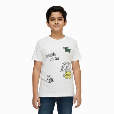 Boys Bright Eggshell White Crew Neck Casual T-Shirt