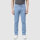 Men's Navy Blue Slim Fit Five Pocket Jeans, आइस ब्लू, small