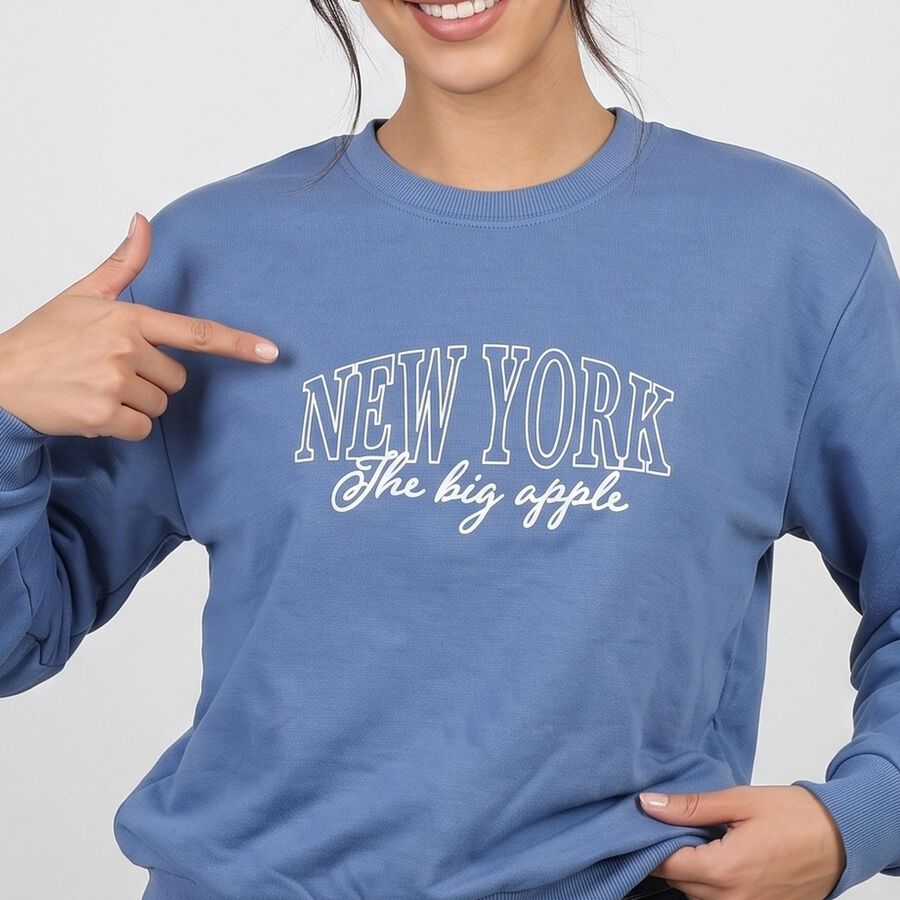 Women's Light Blue Crew Neck Pullover Sweatshirt, हल्का नीला, large