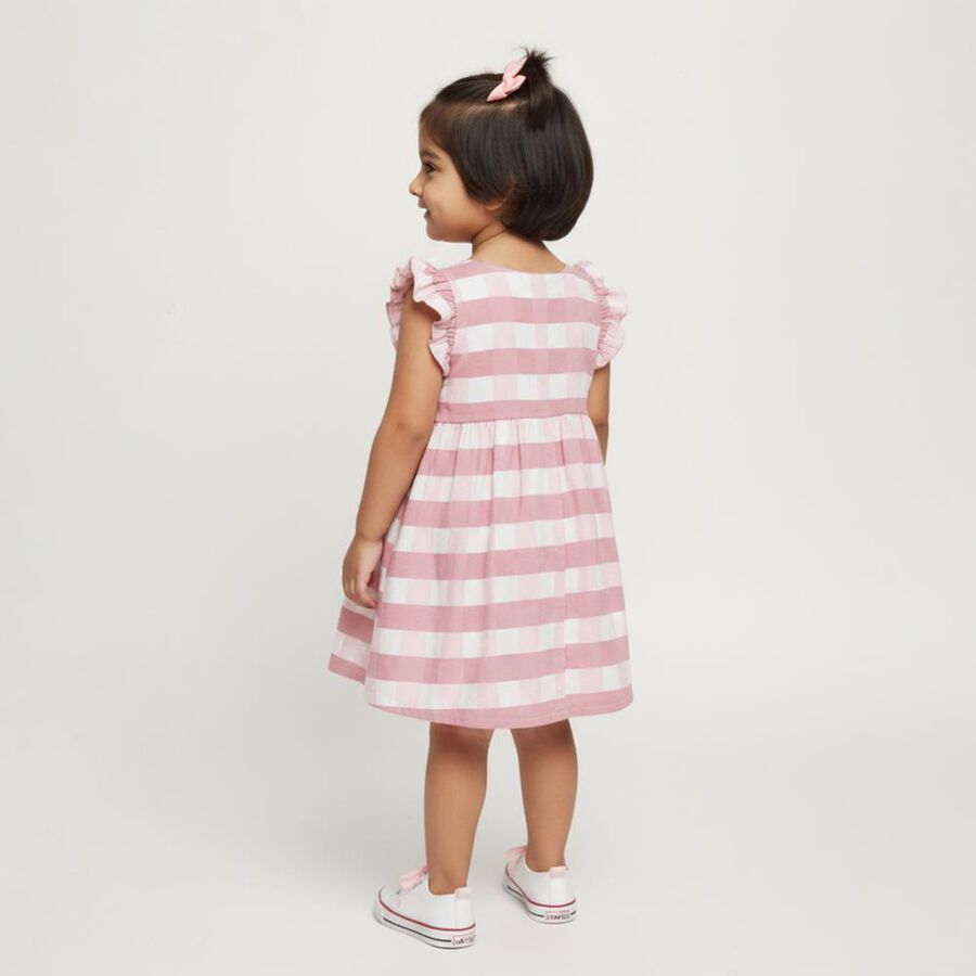Infants' Pink and White Checkered Sleeveless Cotton Frock, हल्का गुलाबी, large image number null