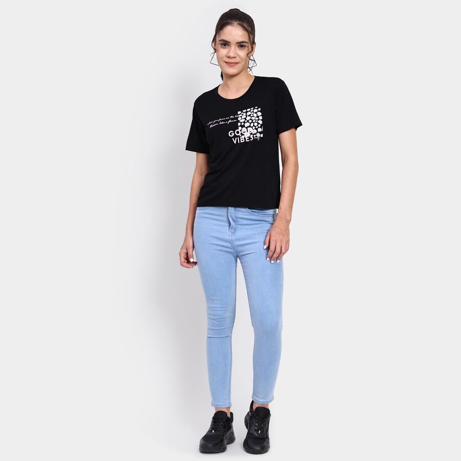 Ladies' Round Neck T-Shirt , काला, large image number null