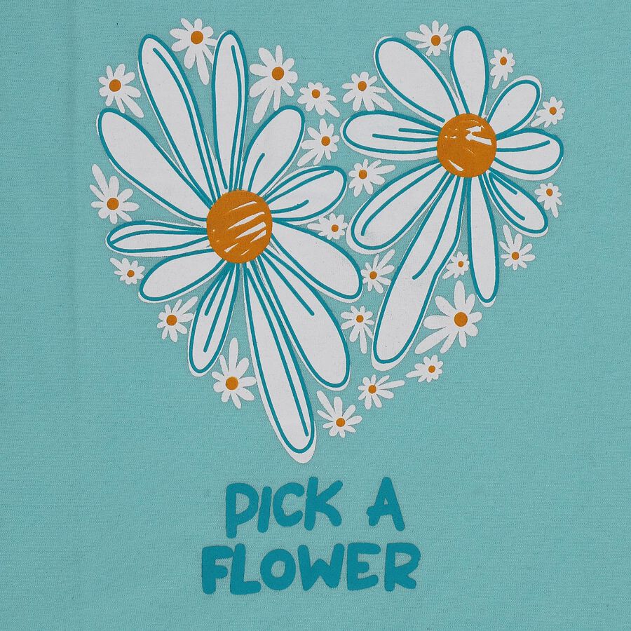 Girls' Teal Round Neck Casual T-Shirt, एक्वा, large