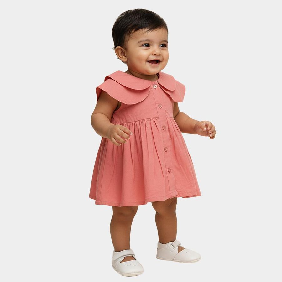 Infants' Soft Pink Cotton Peter Pan Collar Sleeveless Frock, हल्का गुलाबी, large