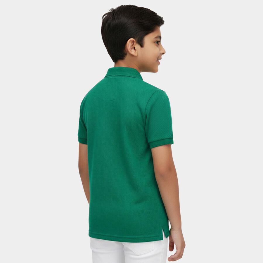Boys' Green Round Neck Casual T-Shirt, गहरा हरा, large