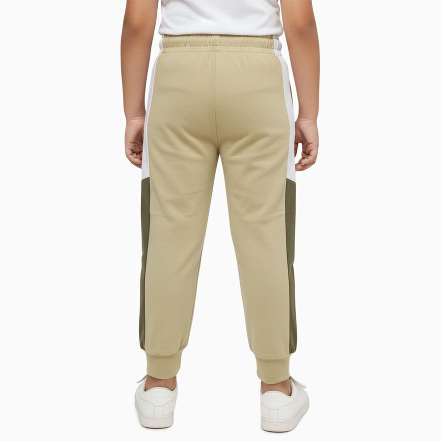 Boys' Beige Cotton Blend Contrast Panel Pyjama, गहरा पीला, large