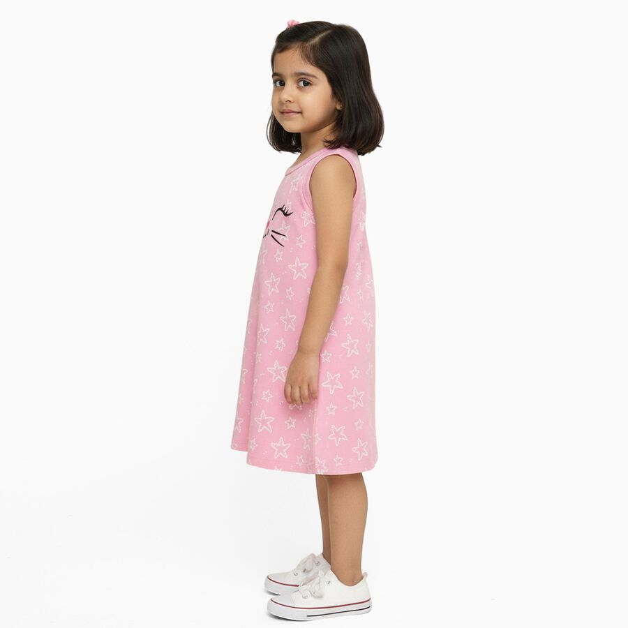 Girls' Pink Star Printed Sleeveless A-Line Frock, लाइलेक, large image number null