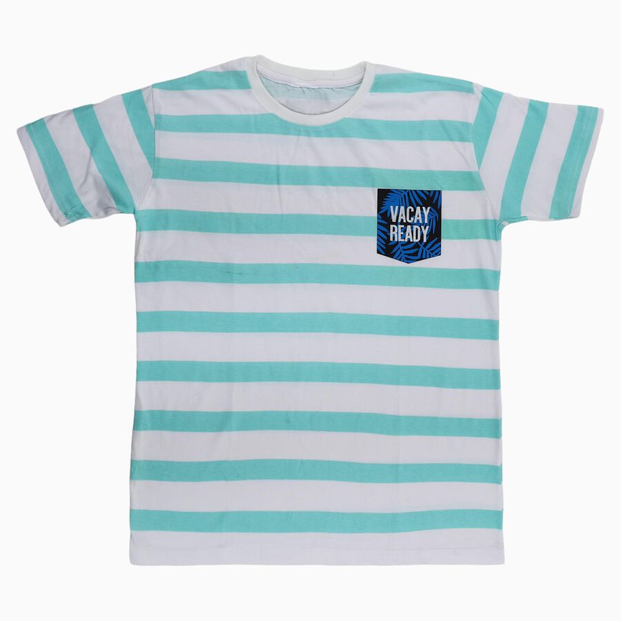 Boys Bright Aqua Blue Cotton Crew Neck Casual T-Shirt, Aqua, large