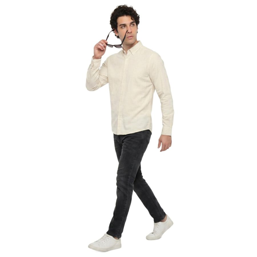 Men's White Regular Fit Casual Shirt, ऑफ व्हाइट, large