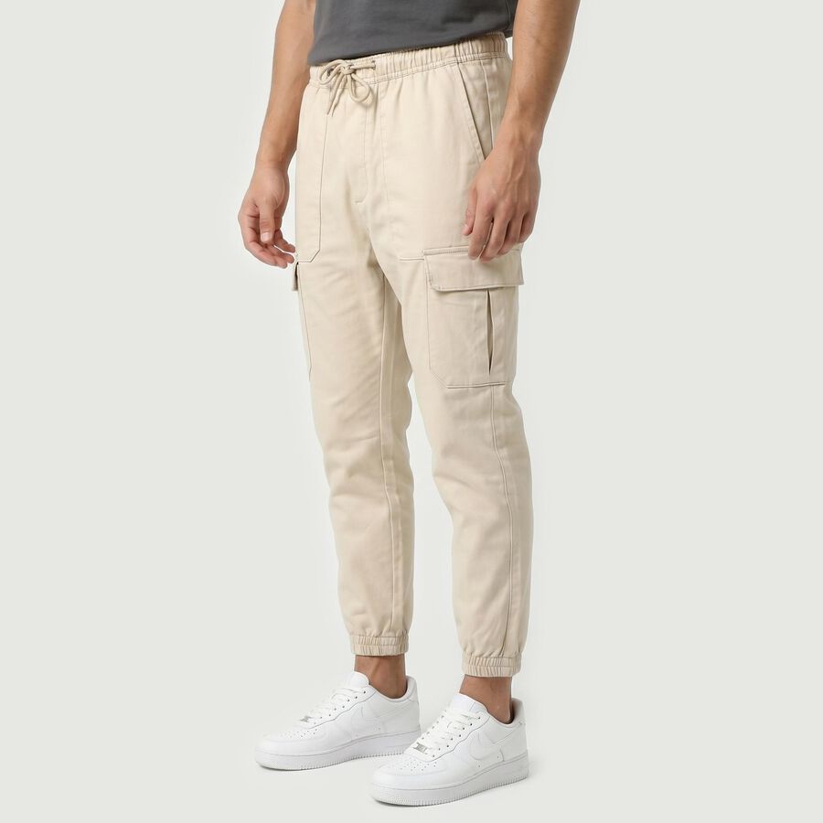 Men's Beige Regular Fit Cargo Jogger Track Pants, गहरा पीला, large