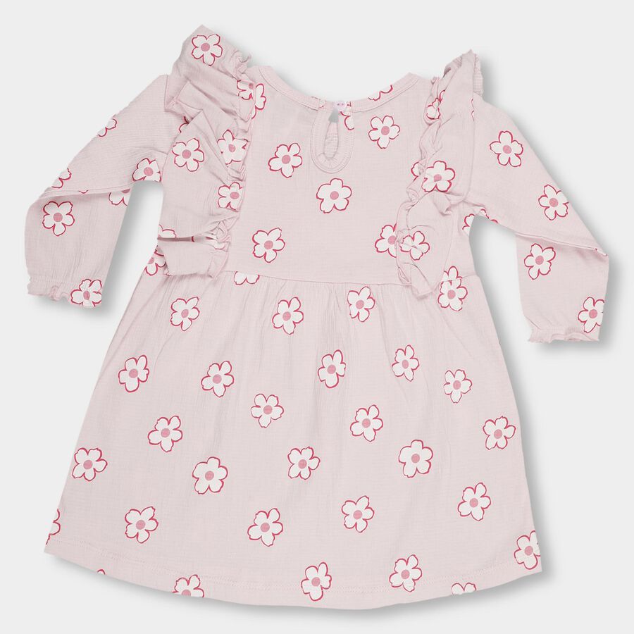 Infants' Soft Pink Floral Printed Ruffled Frock, लाइलेक, large image number null