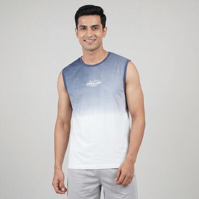 Men's Blue Cotton Round Neck Casual T-Shirt