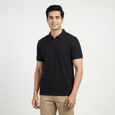 Men's Navy Blue Polo Neck Casual T-Shirt
