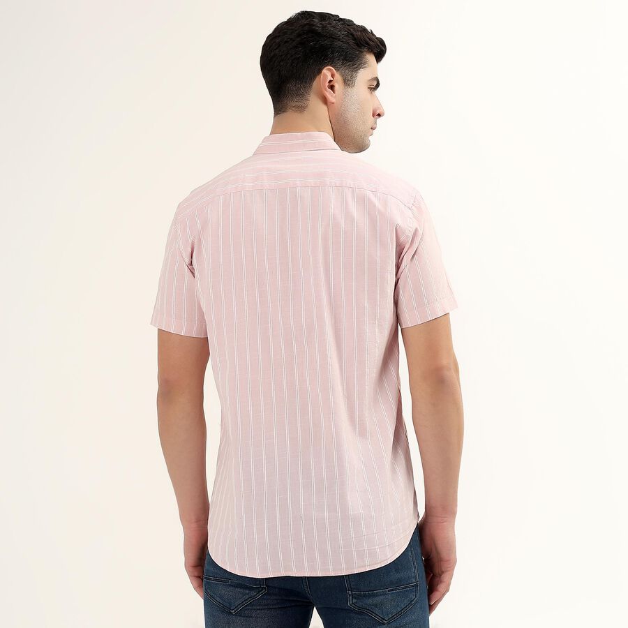 Men's Pale Powder Pink Cotton Half Sleeve Spread Collar Casual Shirt, Pink, large