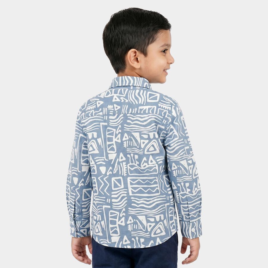 Boys Blue 100% Cotton Long Sleeve Collar Regular Fit Shirt, मध्यम नीला, large