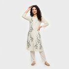 Women's Dark Blue Mandarin Collar Floral Printed Straight Kurta, Dark Blue, small