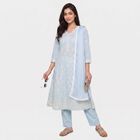 Women Light Blue 100% Cotton Embroidered Ethnic Set, Light Blue, small