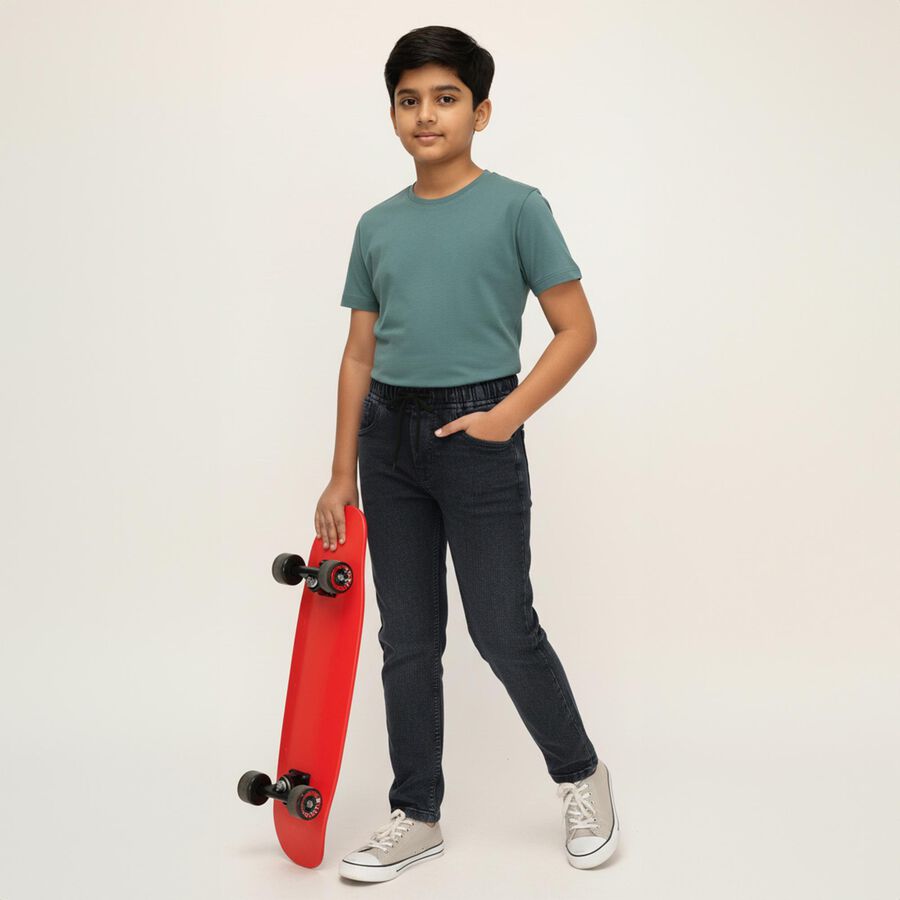 Boys' Dark Charcoal Black Regular Fit Elasticated Jeans, हल्का ग्रे, large image number null
