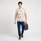 Men's Beige Round Neck Regular Printed T-Shirt, गहरा पीला, small