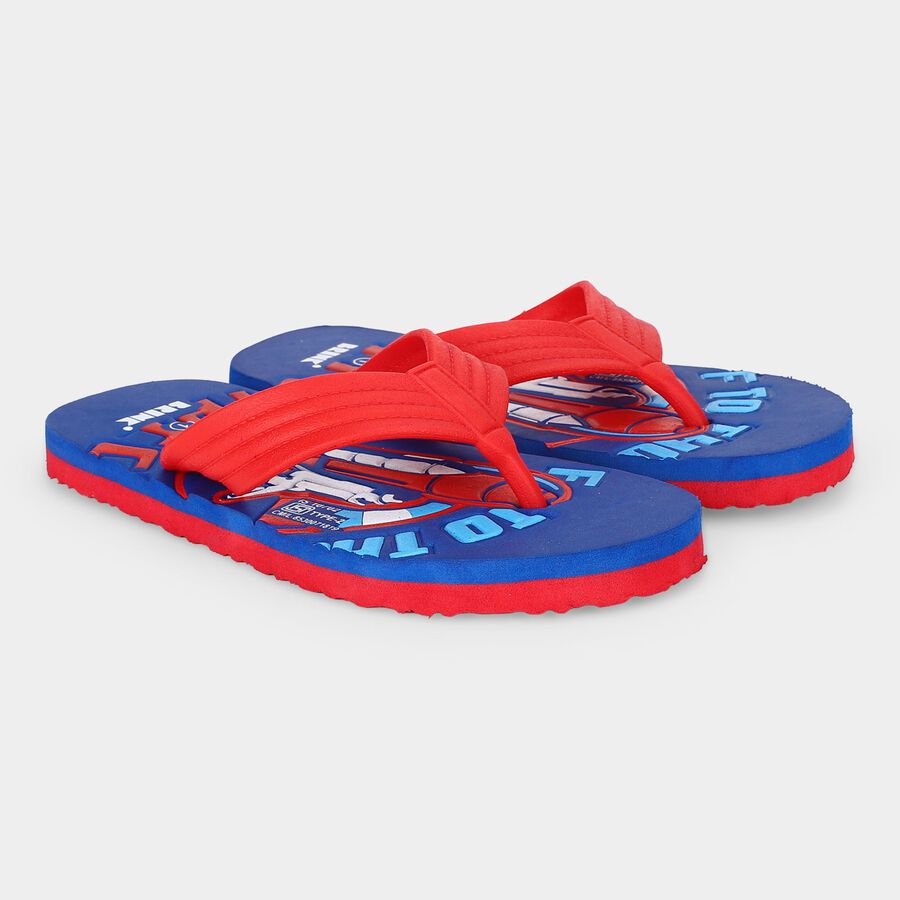 Kids Blue Graphic Flip-Flop Slippers, नीला, large